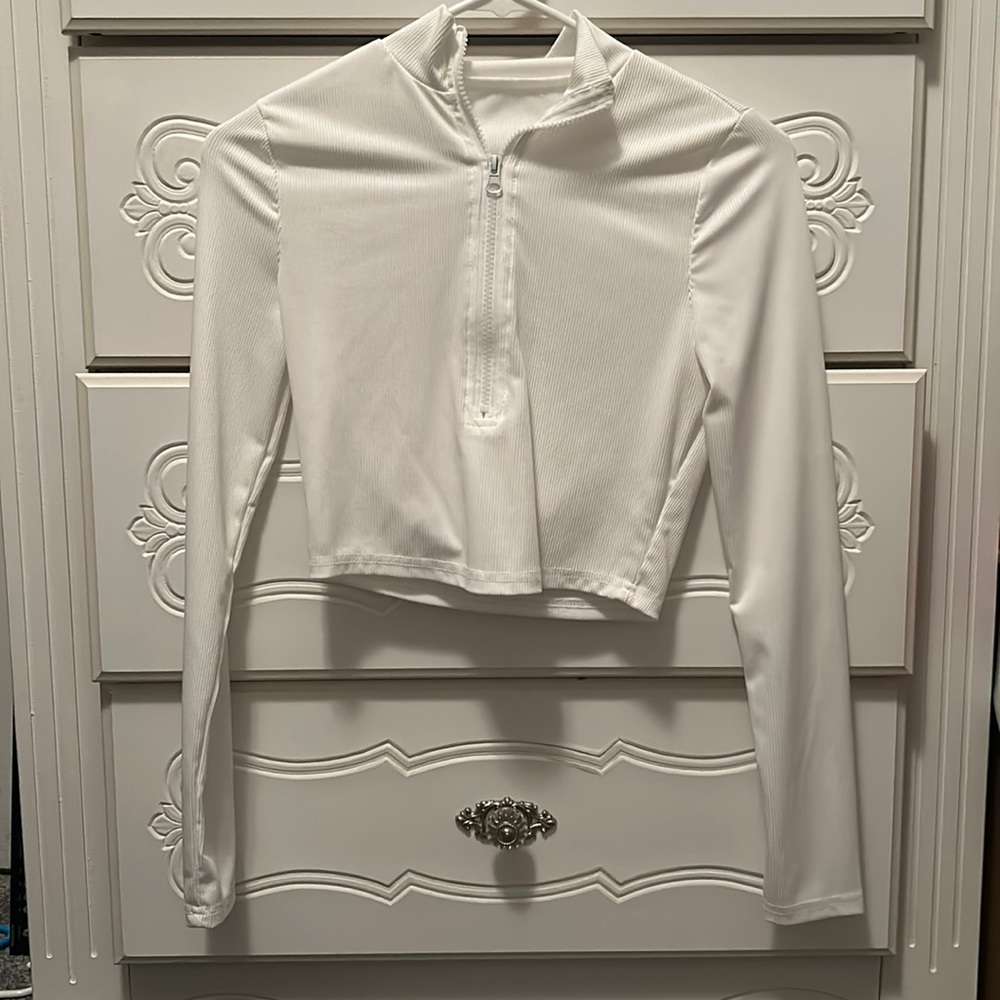 White Long Sleeve Quarter Zip